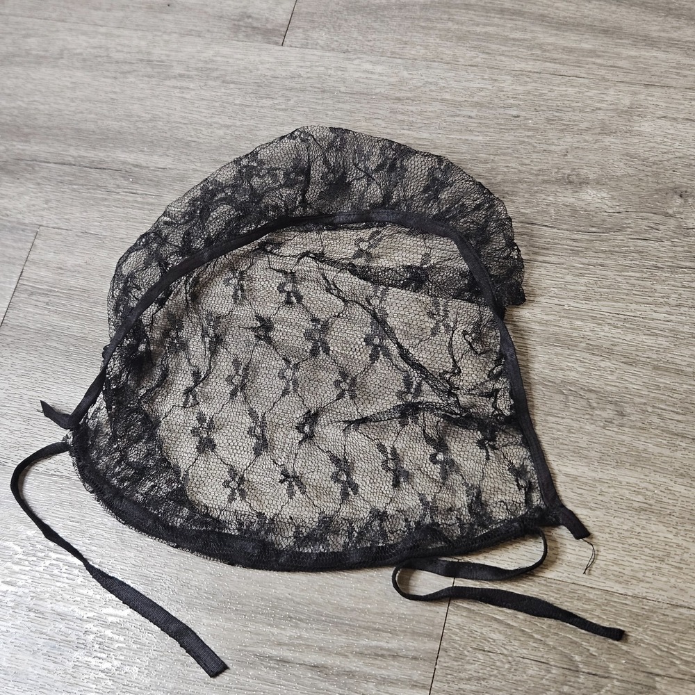 VTG 1950s & 1940s Hair Bonnet Net black lace floral Pinup Bride